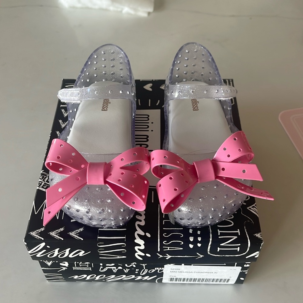 Mini Melissa Furadinha Pink Bow Brand New In Box - size Toddler 9